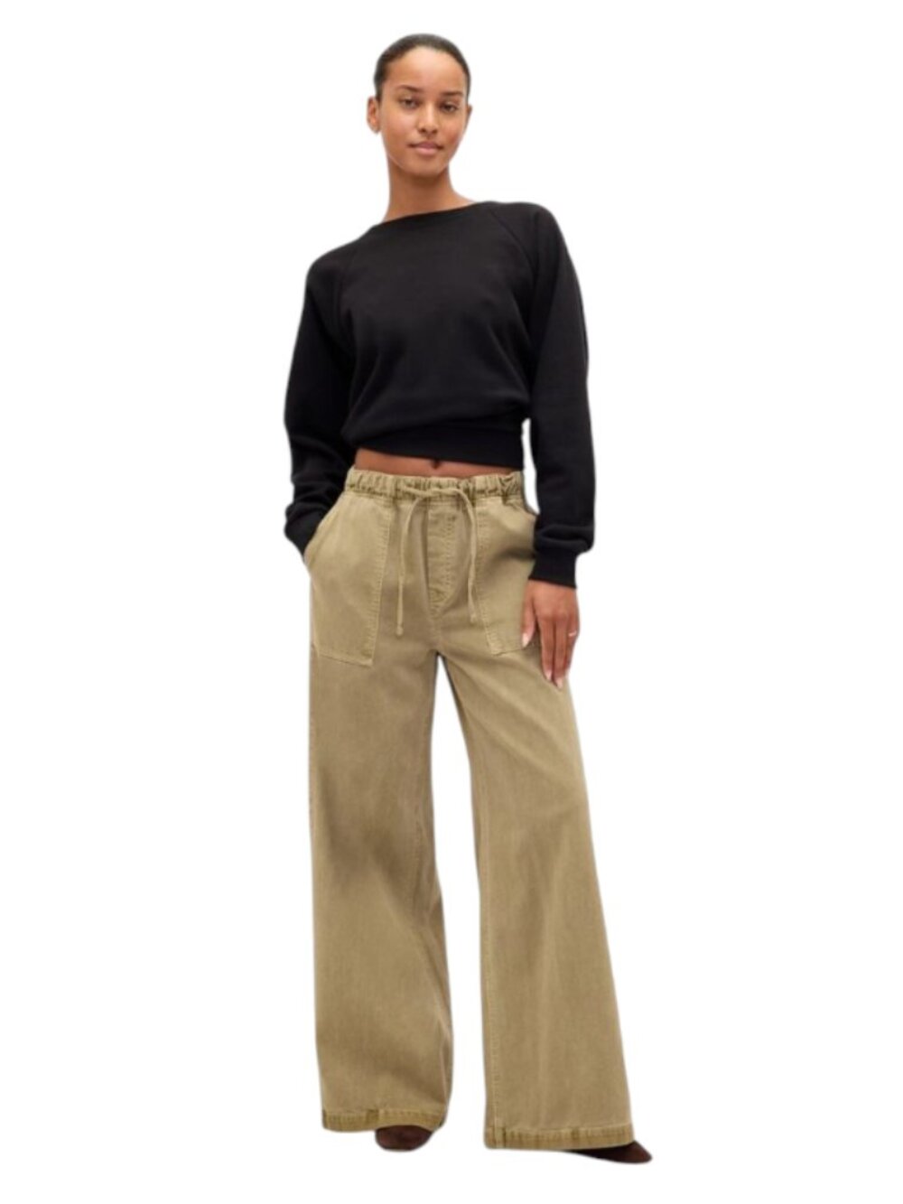 NWT GAP EZ Waist Pull On Barrel Leg Khaki Chino Pants Womens Medium Hayes Brown